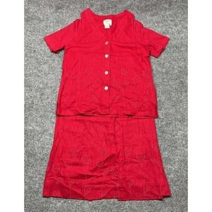 Country Wear Casuals 3 Piece Skirt Suit Womens M Red Floral Embroidered Vintage